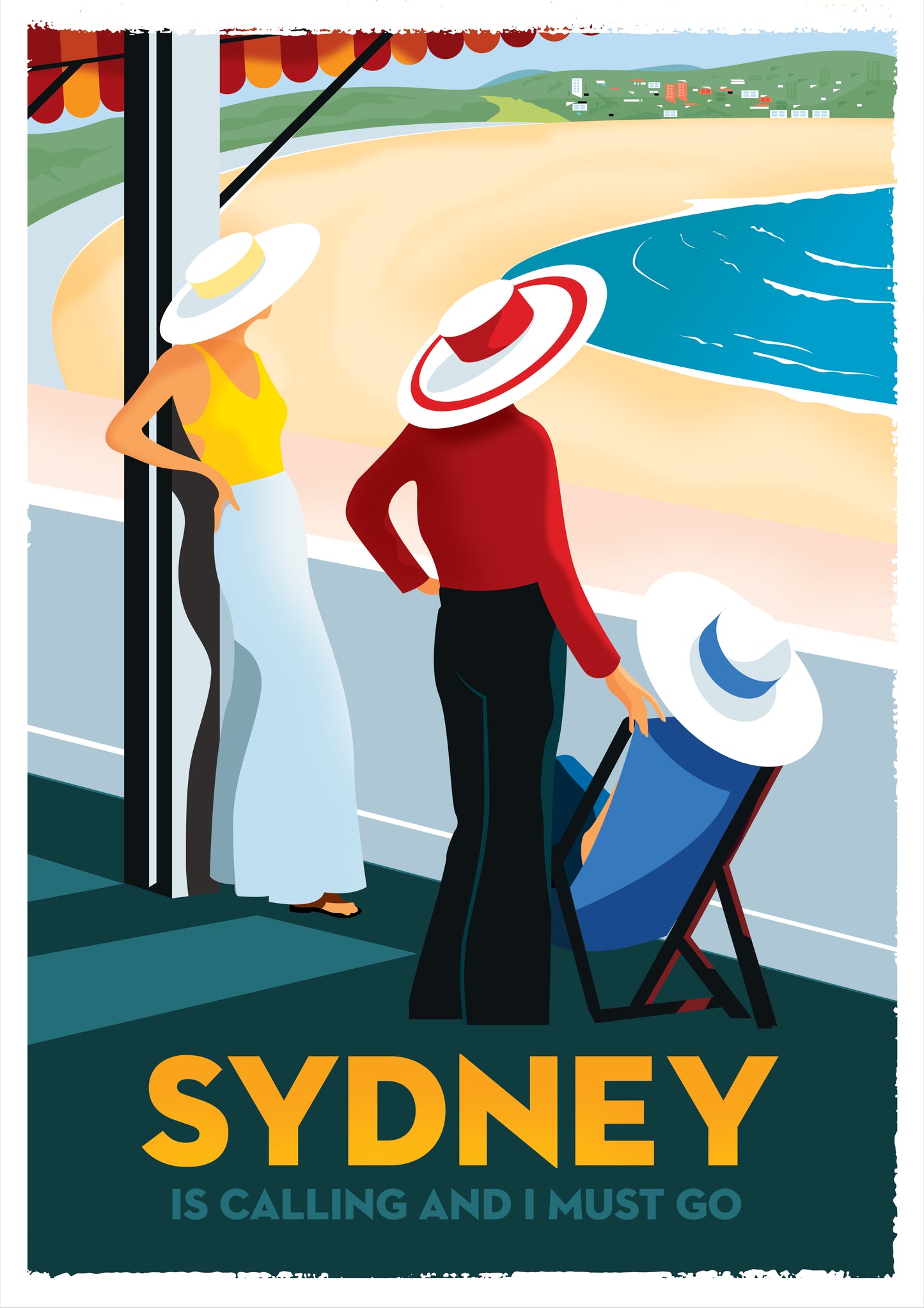 SYDNEY (BONDI) IS CALLING, 1960s retro artwork.