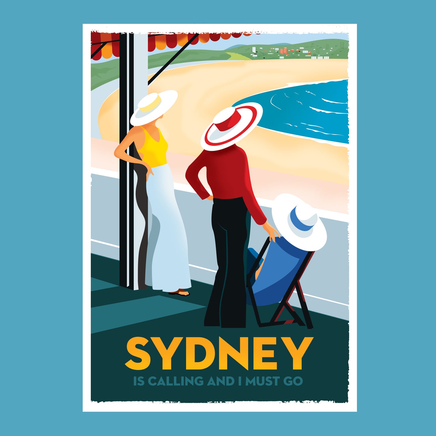 SYDNEY (BONDI) IS CALLING, 1960s retro artwork.