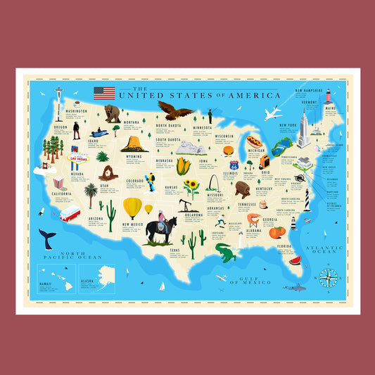 USA State by State Geography Map.
