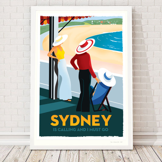 SYDNEY (BONDI) IS CALLING, 1960s retro artwork.